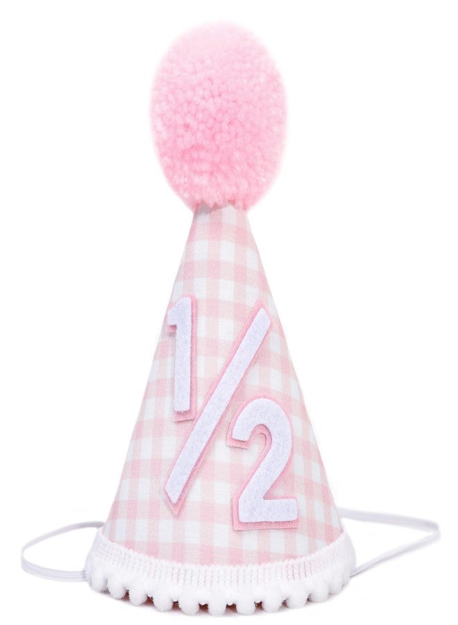 Agkvw 1/2 Birthday Hat for girls - Pink Half Birthday Crown, 1/2 Bday Party Decoration, Pink Gingham Style Bday Hat - Image 1