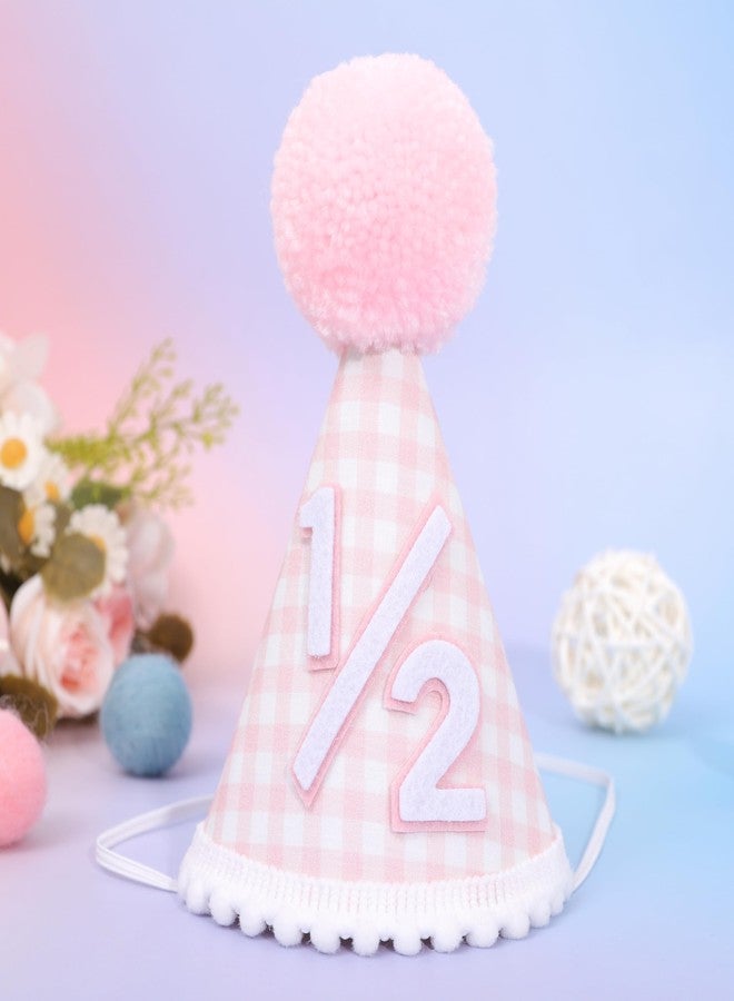Agkvw 1/2 Birthday Hat for girls - Pink Half Birthday Crown, 1/2 Bday Party Decoration, Pink Gingham Style Bday Hat - Image 4