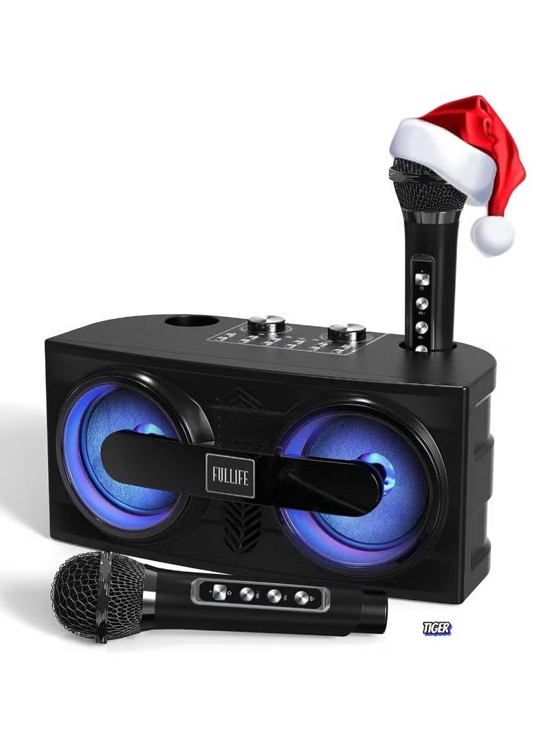 TIGER Karaoke Machine with 2 UHF Wireless Microphones | Portable Bluetooth PA Speaker System with LED Lights | Echo & Bass Adjustment, Vocal Cut Feature | Ideal for Home Parties, Weddings & Meetings | High-Quality Sound for Family Entertainment - Image 1