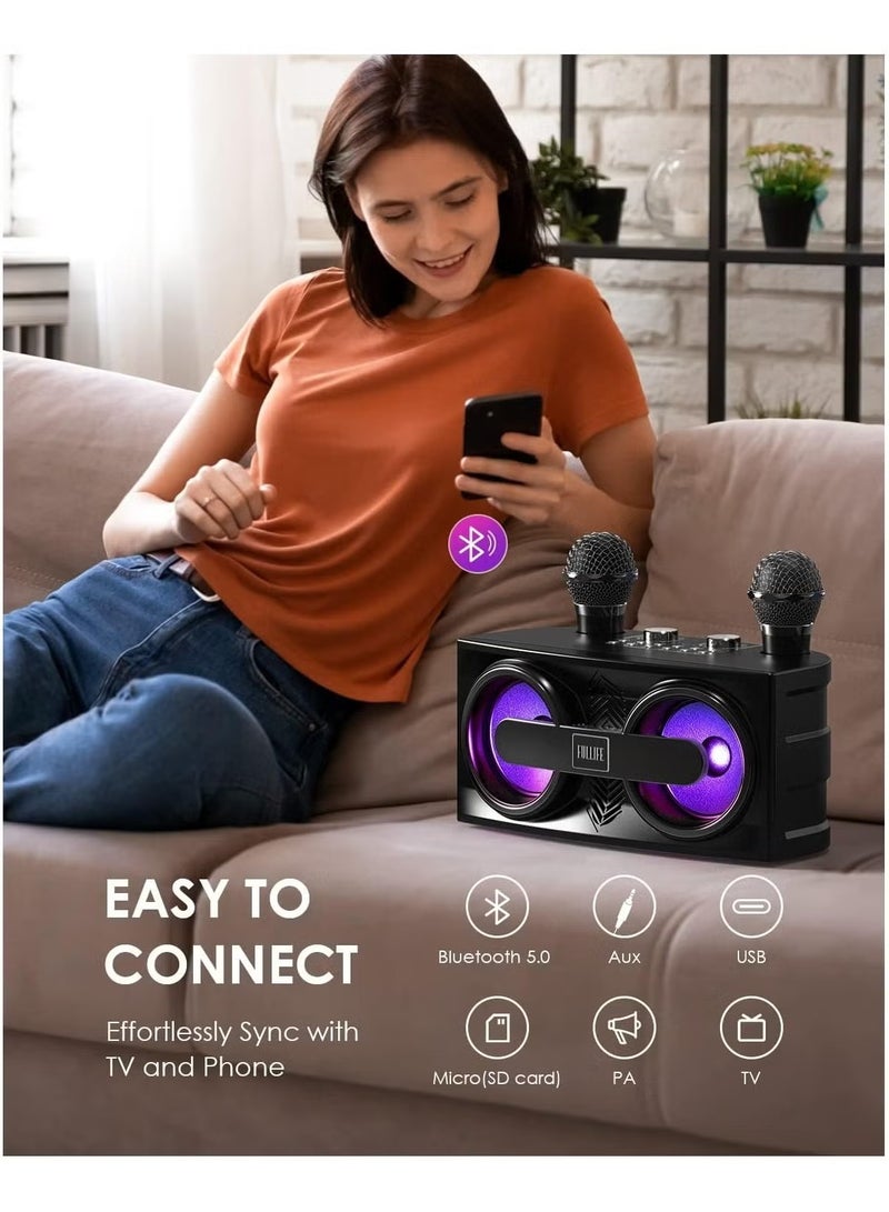 TIGER Karaoke Machine with 2 UHF Wireless Microphones | Portable Bluetooth PA Speaker System with LED Lights | Echo & Bass Adjustment, Vocal Cut Feature | Ideal for Home Parties, Weddings & Meetings | High-Quality Sound for Family Entertainment - Image 3