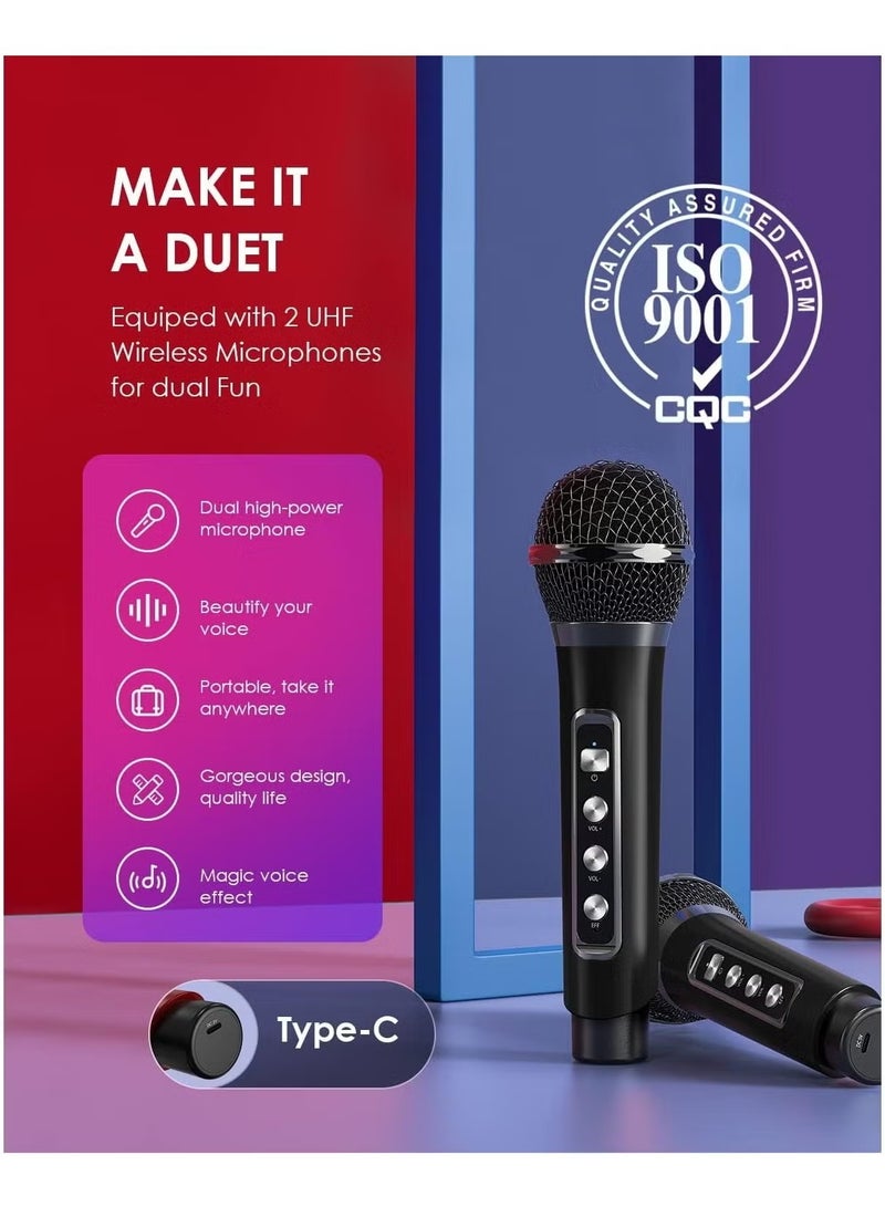 TIGER Karaoke Machine with 2 UHF Wireless Microphones | Portable Bluetooth PA Speaker System with LED Lights | Echo & Bass Adjustment, Vocal Cut Feature | Ideal for Home Parties, Weddings & Meetings | High-Quality Sound for Family Entertainment - Image 4