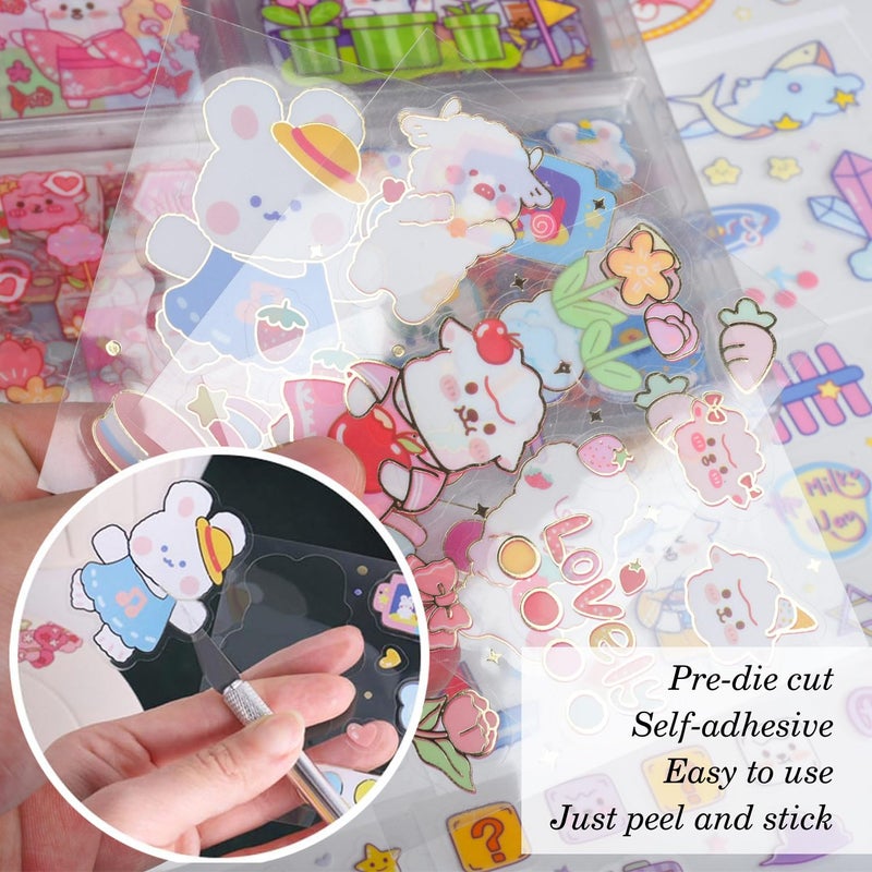 EAMOTOL Kawaii Animal Cute Scrapbook Stickers - 100 Sheets CartoonTransparent Stickers for Junk Journal Scrapbooking Collage Planner Album Calendars Notebook DIY Craft Decor - Image 5