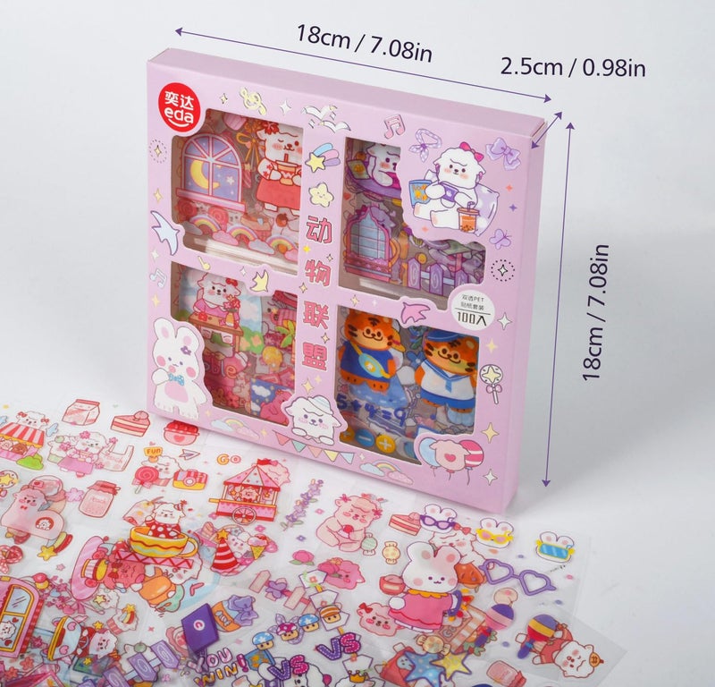 EAMOTOL Kawaii Animal Cute Scrapbook Stickers - 100 Sheets CartoonTransparent Stickers for Junk Journal Scrapbooking Collage Planner Album Calendars Notebook DIY Craft Decor - Image 2