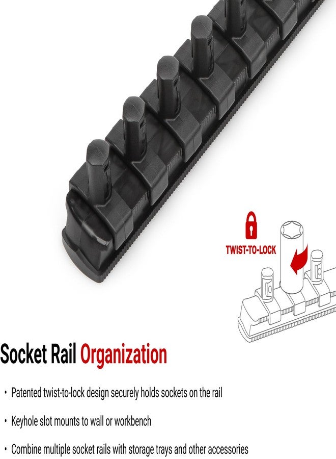 TEKTON 3/8 Inch Drive x 8 Inch Socket Rail, 10 Clips (Black) | OSR11210 | Made in USA - Image 2