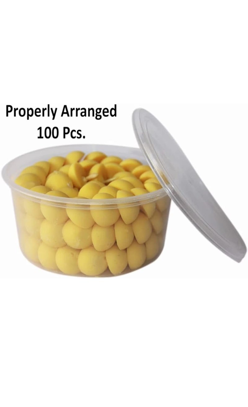 Om Phool Batti Small Cow Ghee Diya for Puja 100 Pcs Wax Free Vegan Ghee BattiWicksJyot for Puja Aarti Pack of 1 Yellow 100 Pcs - Image 4