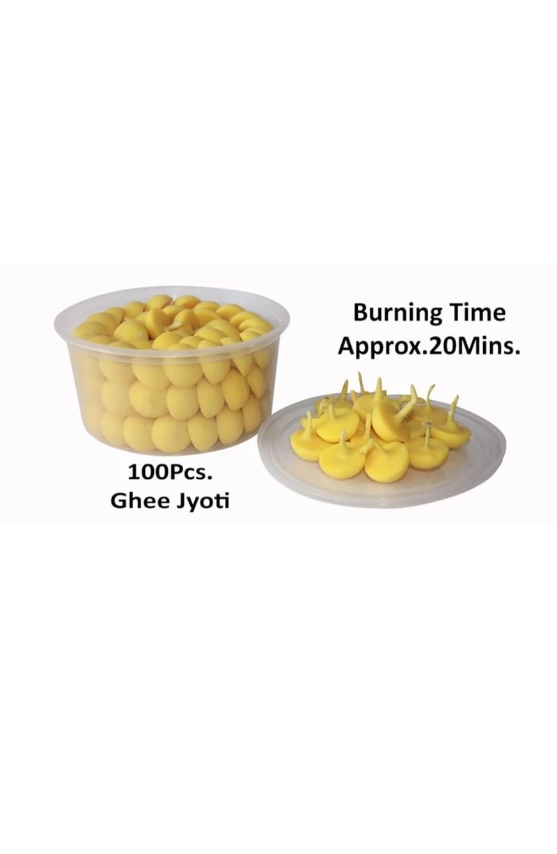 Om Phool Batti Small Cow Ghee Diya for Puja 100 Pcs Wax Free Vegan Ghee BattiWicksJyot for Puja Aarti Pack of 1 Yellow 100 Pcs - Image 2