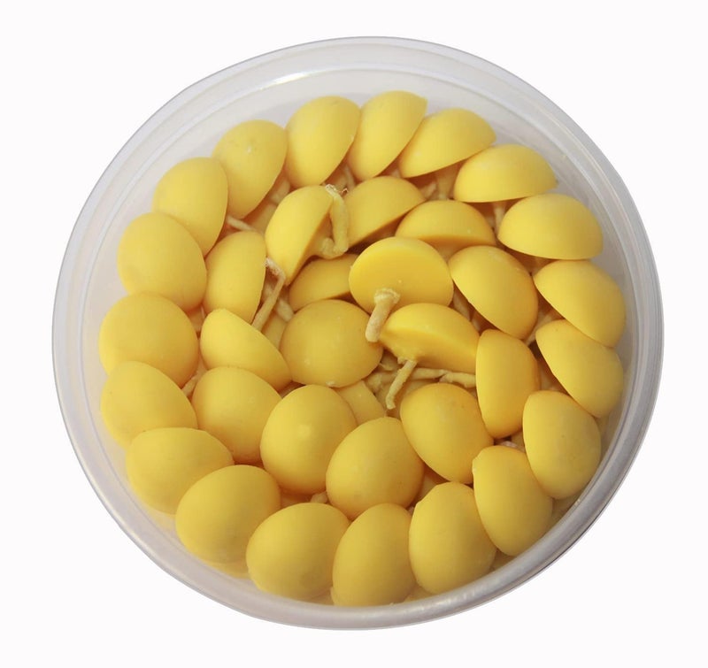 Om Phool Batti Small Cow Ghee Diya for Puja 100 Pcs Wax Free Vegan Ghee BattiWicksJyot for Puja Aarti Pack of 1 Yellow 100 Pcs - Image 1