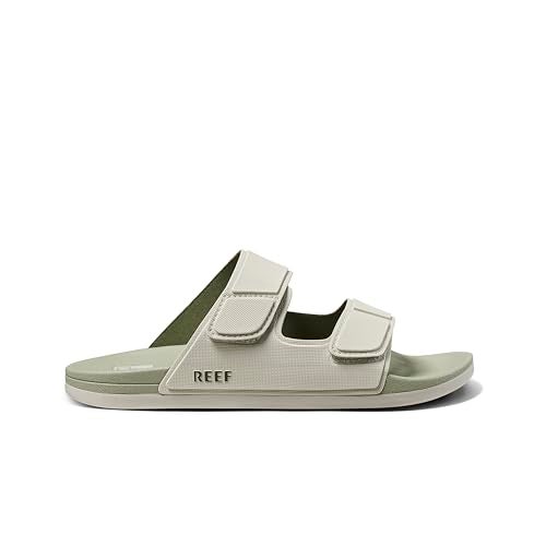 Reef Cushion Tradewind Mens Slides, Adjustable Straps, Ultra Soft Cushion Footbed, Arch Support, Stone/Olive, 11 - Image 4