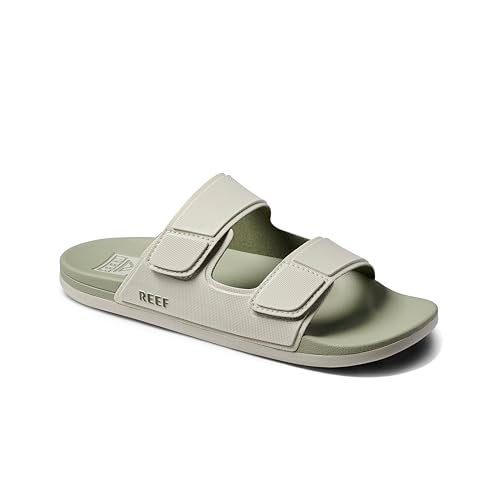 Reef Cushion Tradewind Mens Slides, Adjustable Straps, Ultra Soft Cushion Footbed, Arch Support, Stone/Olive, 11 - Image 2