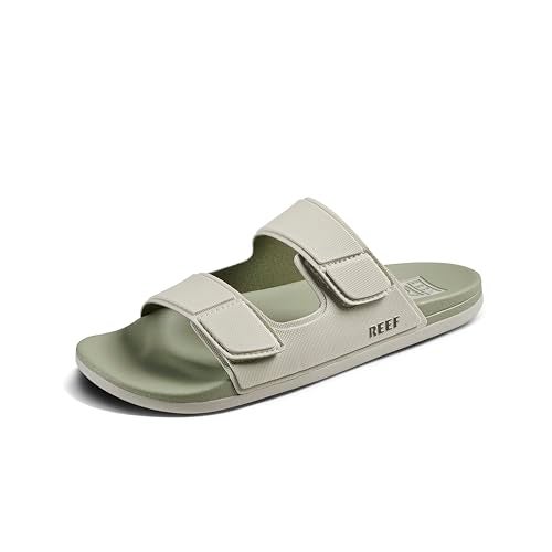 Reef Cushion Tradewind Mens Slides, Adjustable Straps, Ultra Soft Cushion Footbed, Arch Support, Stone/Olive, 11 - Image 1