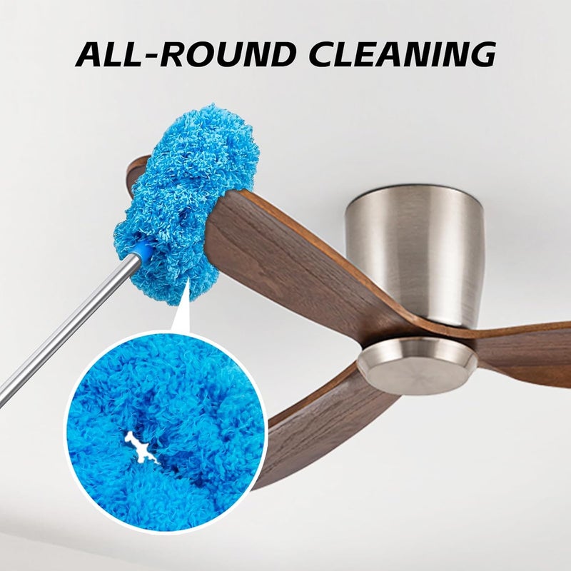 DRQ Ceiling Fan Cleaner Duster, Reusable Microfiber Duster with Extension Pole, 13 to 50 Inch Fan Blade Cleaner, Removable Dusters for Cleaning Walls Bookshelves Door Window Top (Blue) Daily wear upgraded resistant material - Image 2