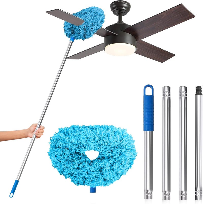 DRQ Ceiling Fan Cleaner Duster, Reusable Microfiber Duster with Extension Pole, 13 to 50 Inch Fan Blade Cleaner, Removable Dusters for Cleaning Walls Bookshelves Door Window Top (Blue) Daily wear upgraded resistant material - Image 1