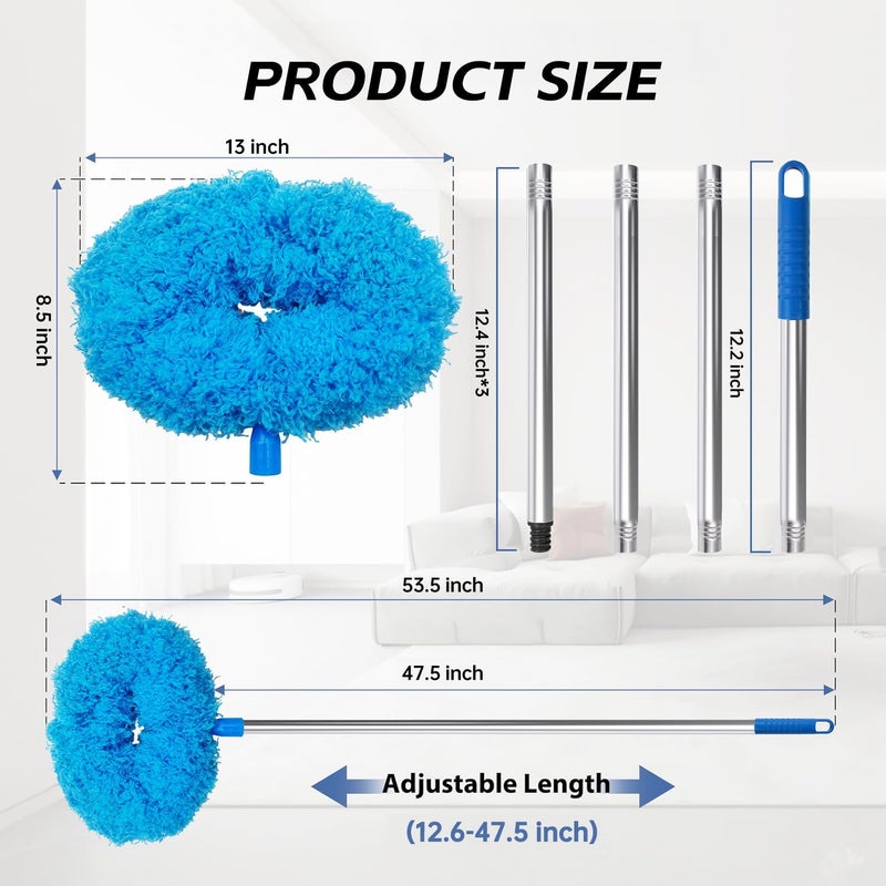 DRQ Ceiling Fan Cleaner Duster, Reusable Microfiber Duster with Extension Pole, 13 to 50 Inch Fan Blade Cleaner, Removable Dusters for Cleaning Walls Bookshelves Door Window Top (Blue) Daily wear upgraded resistant material - Image 3