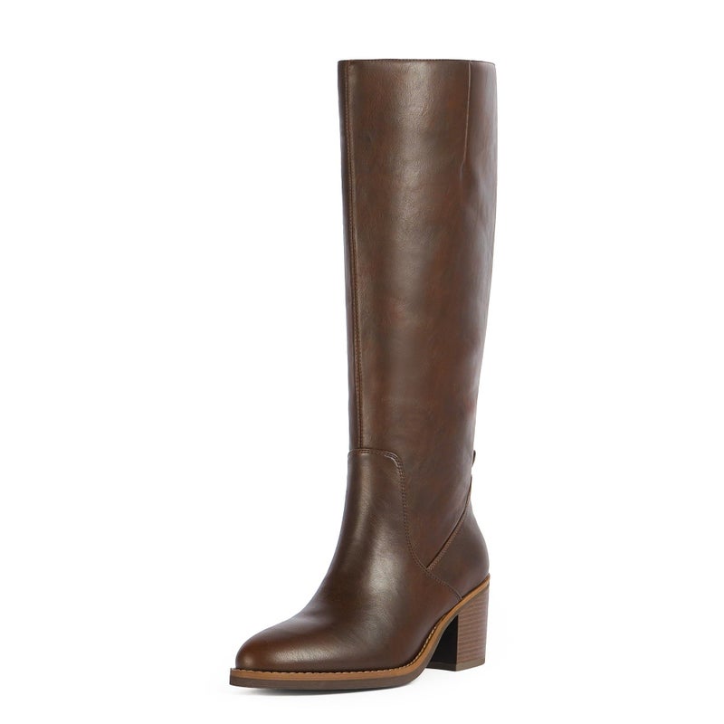 QIY Brown Tall Retro Boots for Women Fall Knee High Boots Chunky Heel Rounded Toe Boots Women Winter Long Shoes Size 7 - Image 1
