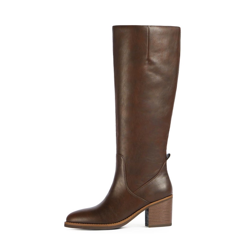 QIY Brown Tall Retro Boots for Women Fall Knee High Boots Chunky Heel Rounded Toe Boots Women Winter Long Shoes Size 7 - Image 4