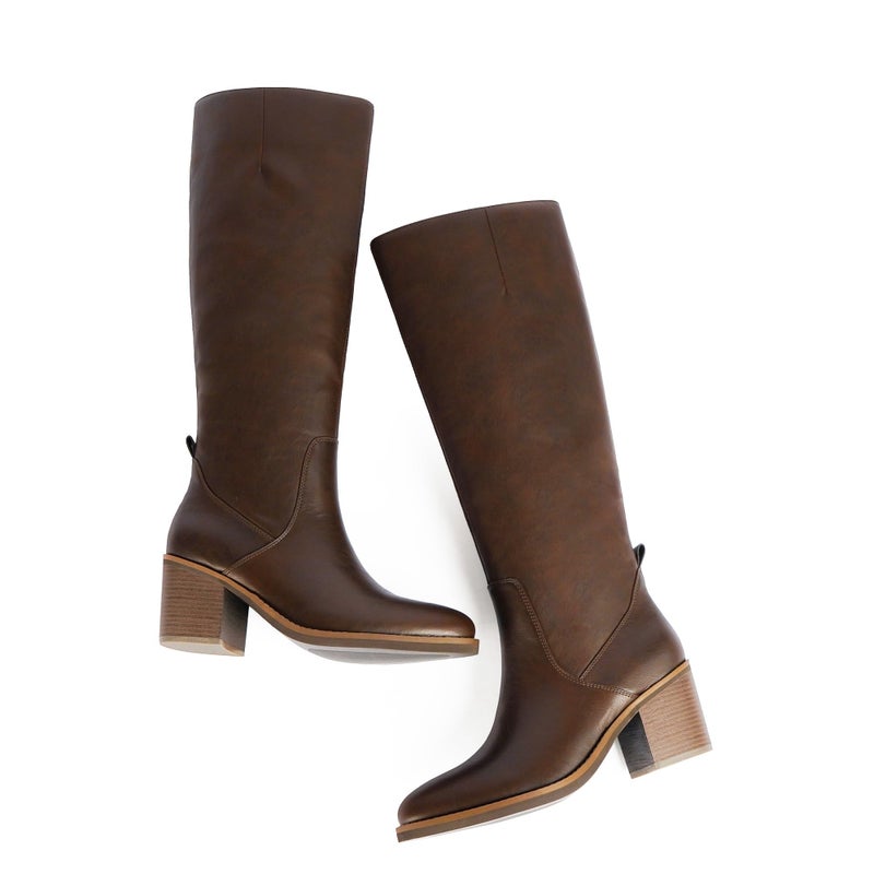 QIY Brown Tall Retro Boots for Women Fall Knee High Boots Chunky Heel Rounded Toe Boots Women Winter Long Shoes Size 7 - Image 5