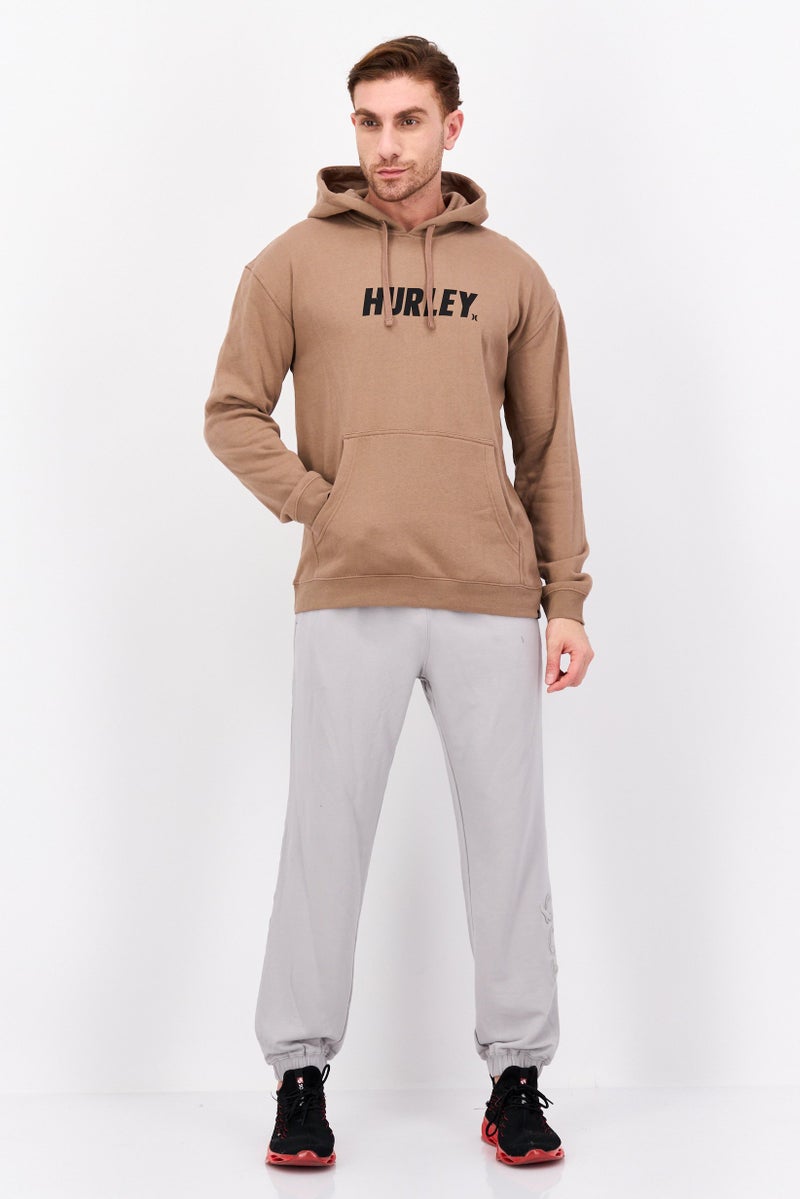 Hurley Men Brand Logo Long Sleeves Hooded Sweatshirt, Tan  - Image 4