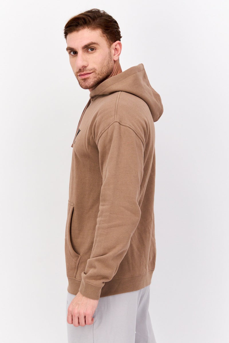 Hurley Men Brand Logo Long Sleeves Hooded Sweatshirt, Tan  - Image 2