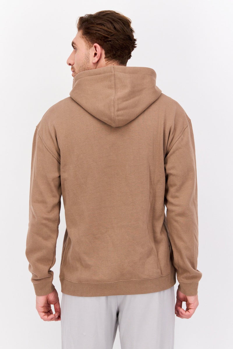 Hurley Men Brand Logo Long Sleeves Hooded Sweatshirt, Tan  - Image 3