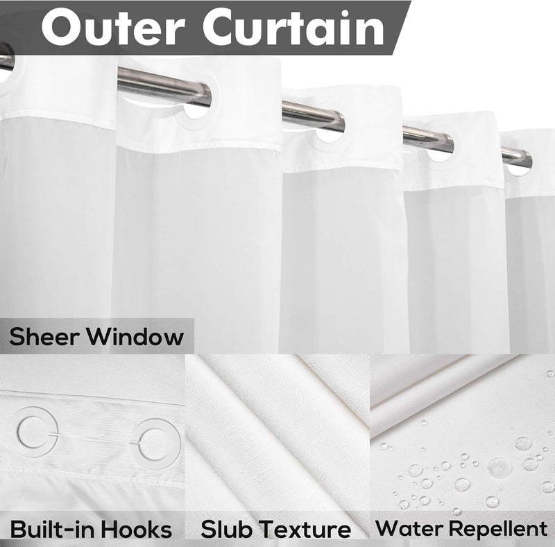 River Dream No Hook Slub Textured Shower Curtain with Snap-in PEVA Liner Set - 71" x 74" - Image 3