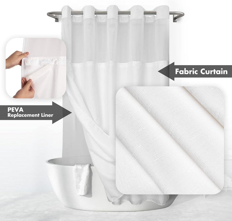 River Dream No Hook Slub Textured Shower Curtain with Snap-in PEVA Liner Set - 71" x 74" - Image 2