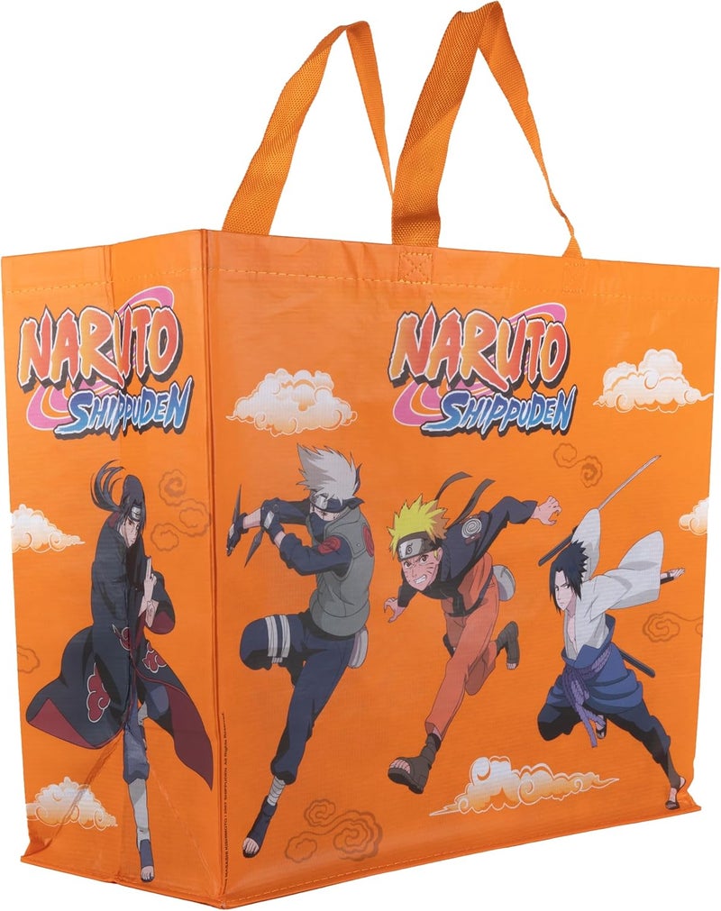 KONIX Naruto Shippuden Tote Bag 40 x 45 x 20 cm Recycled Material Naruto Sasuke Kakashi Itachi Pattern Orange - Image 1