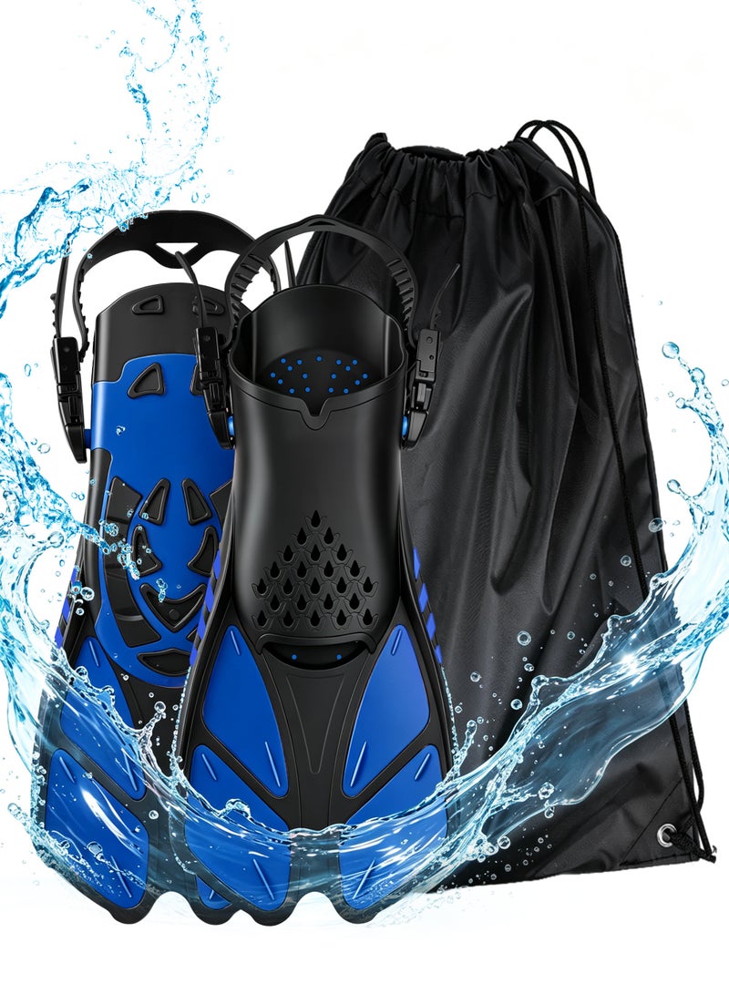 Necomi Snorkelling Fins, Compact, Travel-Friendly Short Fins, Come With a Storage Strap, Adjustable Swimming Fins, Flexible Open-Toe Design, Lightweight Diving Fins, Suitable For Snorkelling And Swimming, Suitable For Adults, Unisex(Blue) - Image 1