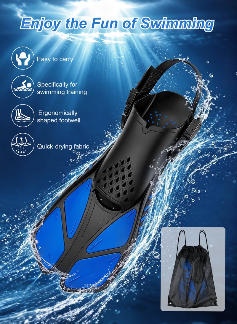 Necomi Snorkelling Fins, Compact, Travel-Friendly Short Fins, Come With a Storage Strap, Adjustable Swimming Fins, Flexible Open-Toe Design, Lightweight Diving Fins, Suitable For Snorkelling And Swimming, Suitable For Adults, Unisex(Blue) - Image 3