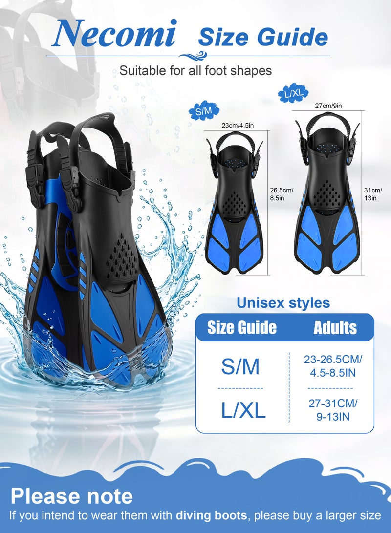 Necomi Snorkelling Fins, Compact, Travel-Friendly Short Fins, Come With a Storage Strap, Adjustable Swimming Fins, Flexible Open-Toe Design, Lightweight Diving Fins, Suitable For Snorkelling And Swimming, Suitable For Adults, Unisex(Blue) - Image 5