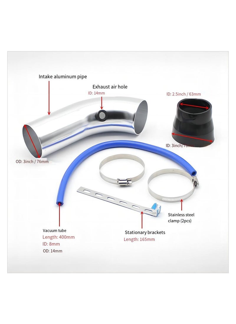 General 76mm Universal Car Air Intake Kit High Flow Cold Air Intake Induction Pipe Hose Kit with Modification Air Filter Compatiable with 76mm or 64mm Air Intake Hose  - Image 2