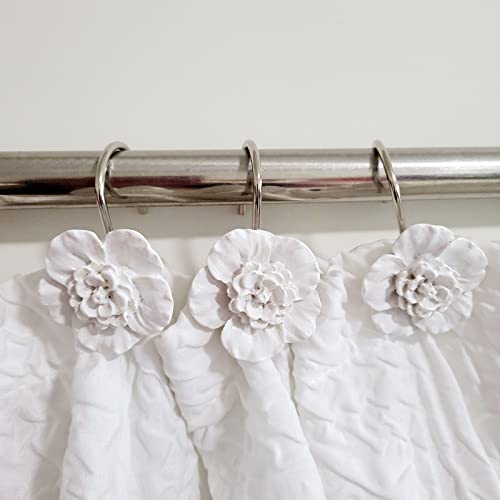 Twofishes White Flower Shower Curtain Hooks Set of 12 Home Fashion Decorative Rust Proof White Flower Shower Curtain Rings Pack of 12 - Image 3