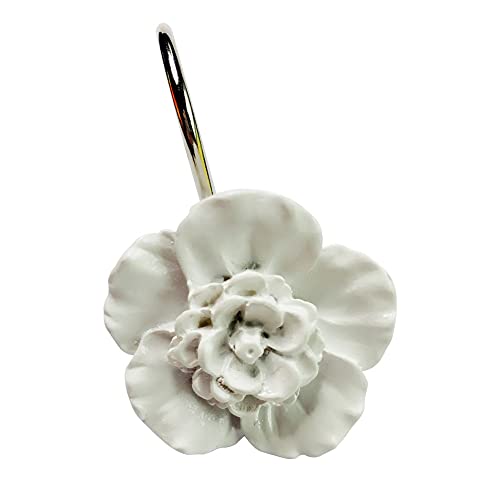 Twofishes White Flower Shower Curtain Hooks Set of 12 Home Fashion Decorative Rust Proof White Flower Shower Curtain Rings Pack of 12 - Image 5