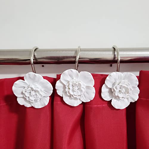 Twofishes White Flower Shower Curtain Hooks Set of 12 Home Fashion Decorative Rust Proof White Flower Shower Curtain Rings Pack of 12 - Image 2