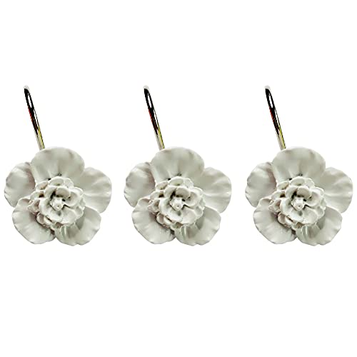 Twofishes White Flower Shower Curtain Hooks Set of 12 Home Fashion Decorative Rust Proof White Flower Shower Curtain Rings Pack of 12 - Image 4