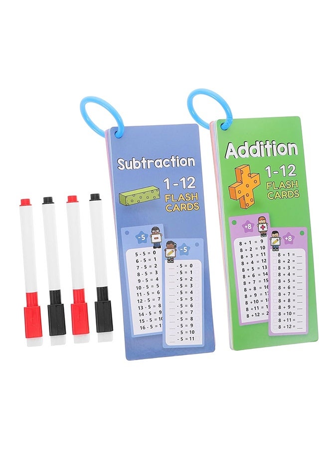 1 Set Math Flashcards Reusable Dry Erase Addition and Subtraction Cards for Classroom and Home Learning Interactive Educational Tools for Early Math Skills Cards with Markers - Image 1