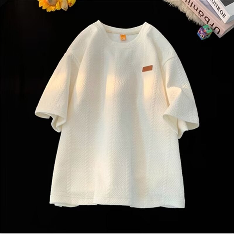 Design Sense Niche Texture Jacquard Heavy Short-Sleeved Men'S Fashion Brand Trendy T-Shirt Summer Top Men'S - Image 1