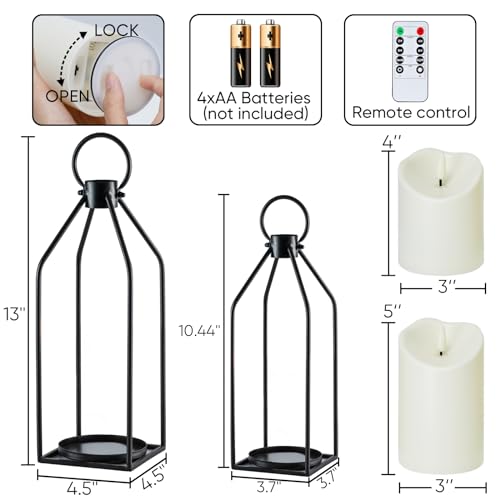 Homemory Modern Christmas Farmhouse Lantern Decor with Waterproof Flameless Candle & Remote Timer, 2PCS Black Metal Candle Lantern Decorative for Outdoor Indoor Home Living Room Patio Porch Table - Image 5