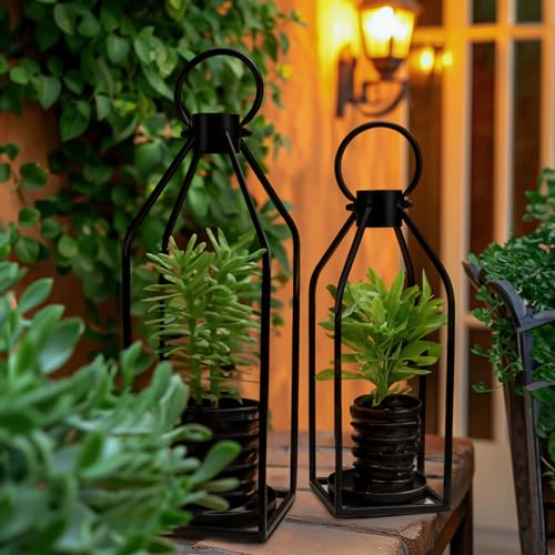 Homemory Modern Christmas Farmhouse Lantern Decor with Waterproof Flameless Candle & Remote Timer, 2PCS Black Metal Candle Lantern Decorative for Outdoor Indoor Home Living Room Patio Porch Table - Image 4