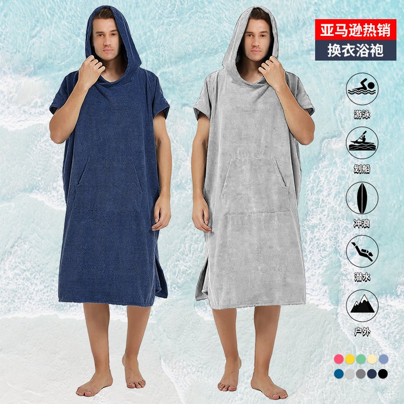 Microfiber Hooded Poncho Bath Towel Quick-Dry Diving Swimming Beach Surfing Men'S And Women'S Changing Bathrobes - Image 3
