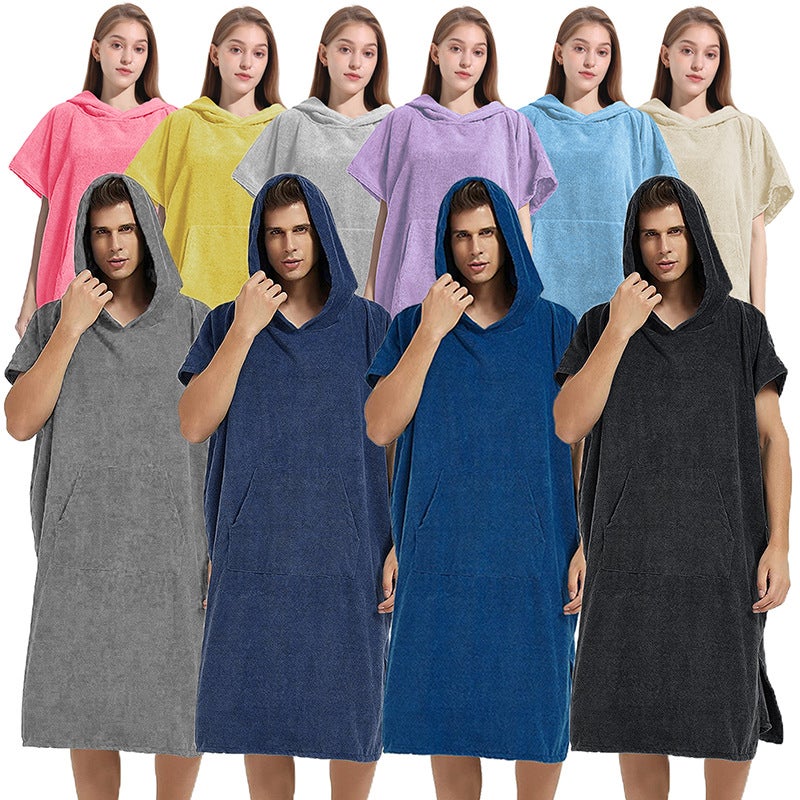 Microfiber Hooded Poncho Bath Towel Quick-Dry Diving Swimming Beach Surfing Men'S And Women'S Changing Bathrobes - Image 2