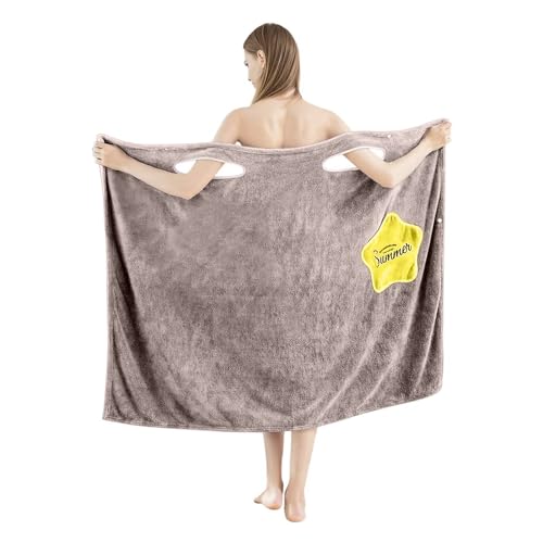 HOUSSE Wearable Spa Bath Towel for Women | Soft, Cozy Wrap with Snap Closure |Women’s Day Gift | 110 x 140 cm (Beige_Yellow Star) - Image 1