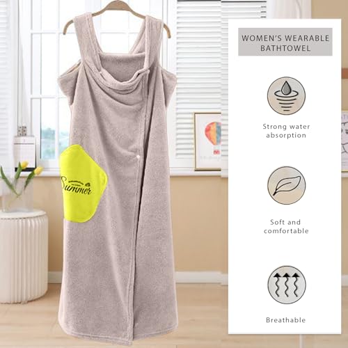 HOUSSE Wearable Spa Bath Towel for Women | Soft, Cozy Wrap with Snap Closure |Women’s Day Gift | 110 x 140 cm (Beige_Yellow Star) - Image 2