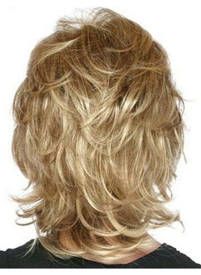 RENERSHOW Short Mixed Blonde Curly Wig With Bangs Natural Wavy Synthetic Wigs For Women - Image 4