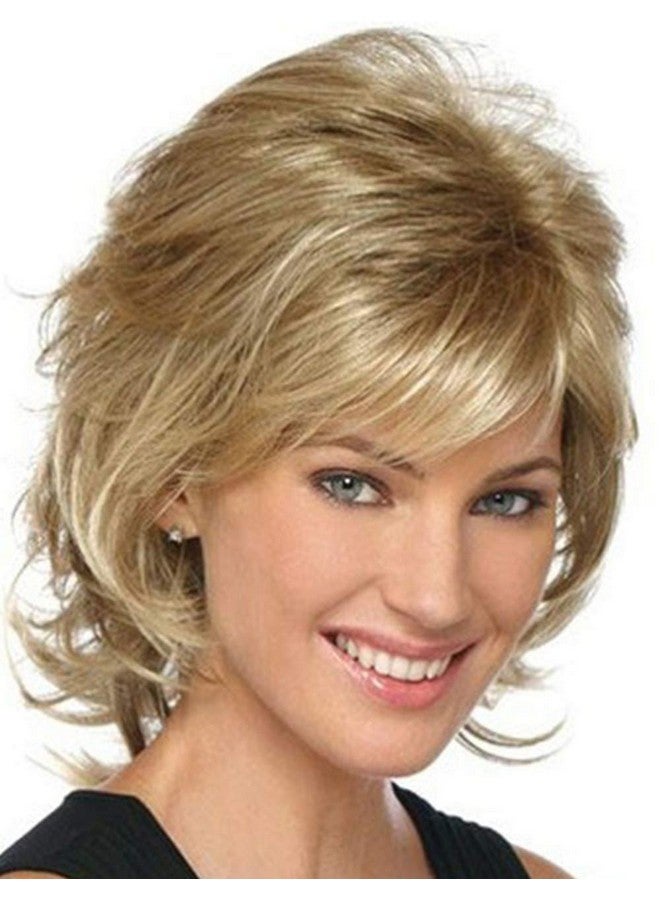 RENERSHOW Short Mixed Blonde Curly Wig With Bangs Natural Wavy Synthetic Wigs For Women - Image 2