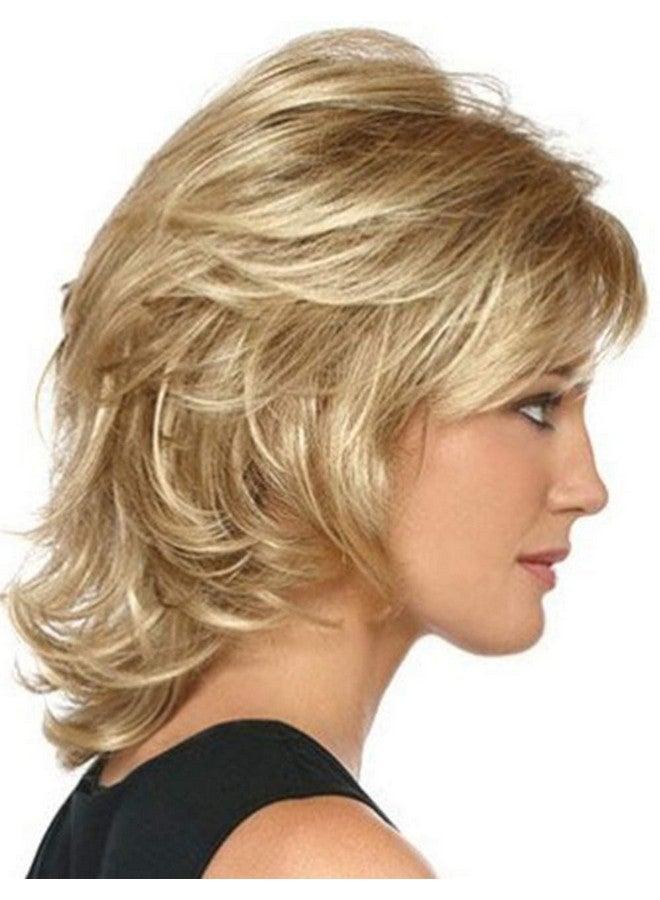 RENERSHOW Short Mixed Blonde Curly Wig With Bangs Natural Wavy Synthetic Wigs For Women - Image 3