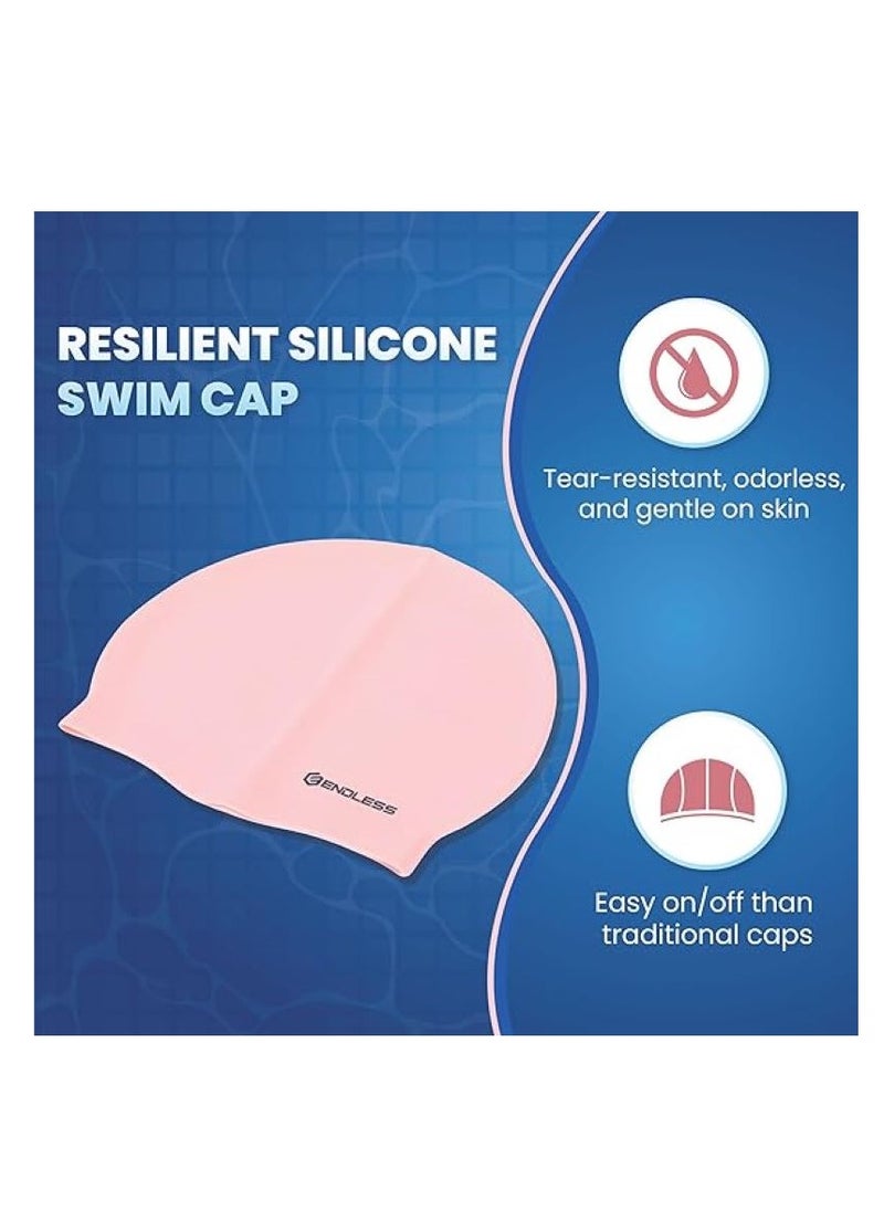 ENDLESS  Comfortable Silicon Swimming Cap with Ergonomic Ear Pockets | Fully Elastic Waterproof Cap for Long and Short Hair with Thicker Edge | For Women and Men  - Image 2