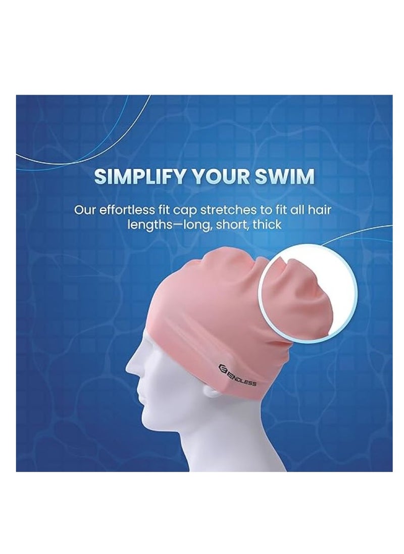 ENDLESS  Comfortable Silicon Swimming Cap with Ergonomic Ear Pockets | Fully Elastic Waterproof Cap for Long and Short Hair with Thicker Edge | For Women and Men  - Image 3