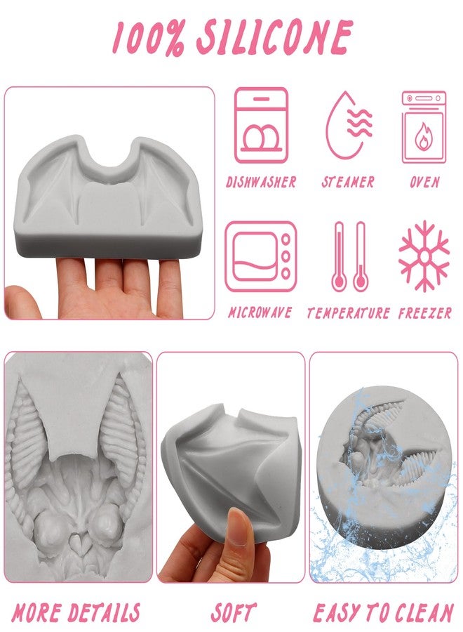 Caregene Bat Wing and Cat Skull Silicone Molds Set, Bat Wing Cat Skull Chocolate Molds for Resin Crafts,3 Psc - Image 3