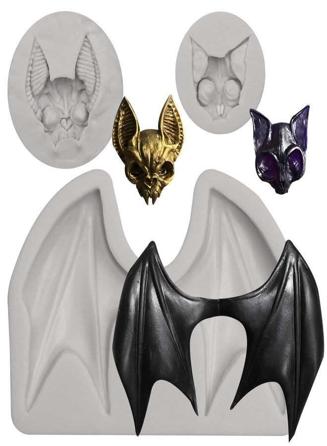 Caregene Bat Wing and Cat Skull Silicone Molds Set, Bat Wing Cat Skull Chocolate Molds for Resin Crafts,3 Psc - Image 1