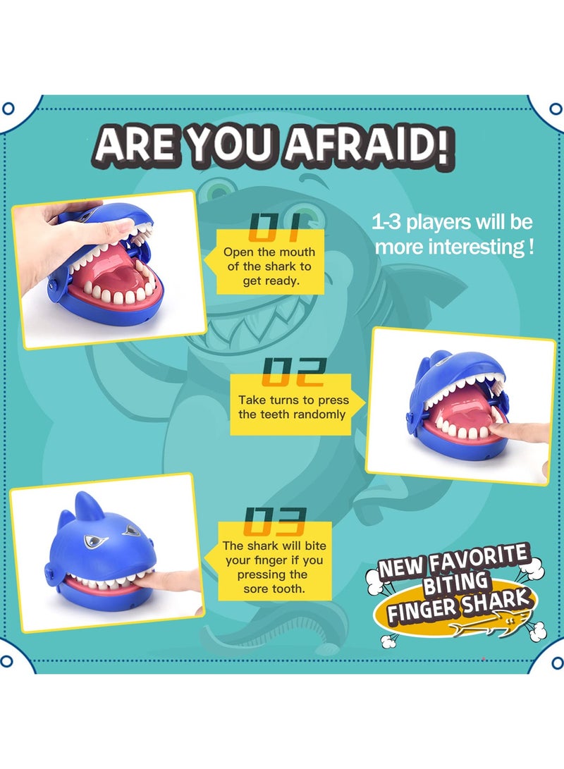 Flushrenic Shark mouth biting finger toy，Shark Mouth Bite Finger Game Toy for Kid, Fun Travel Size Shark Teeth Game, Daring Test Game for Kids，Toddler Adult Gift Party Favor Gift Dark (Blue) - Image 2